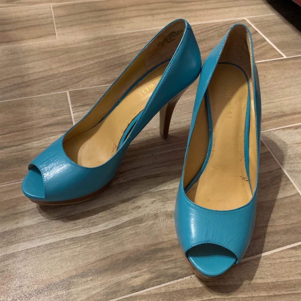 Nine West Turquoise Peep Toe Pumps
